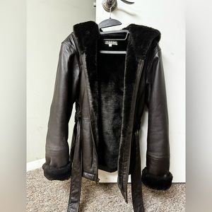 Pelle Women’s Leather Jacekt with Faux Fur Lining